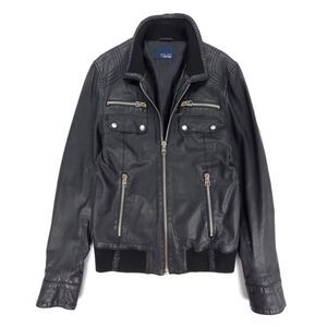 ZARA MAN Genuine Leather Moto Biker Jacket Aviator Bomber Medium Black 90s Y2k